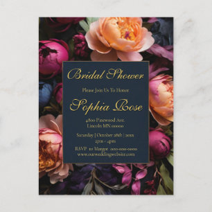 Elegante dunkle florale Brautparty Postkarte