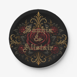 Elegante dunkle gotische Hochzeitspapierteller & - Pappteller