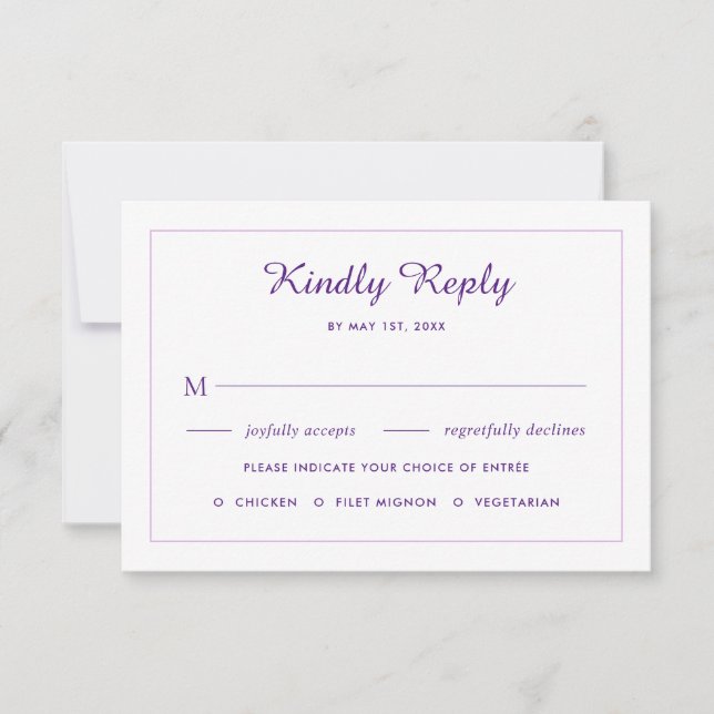 Elegante, dunkle lila Blume Hochzeit RSVP Karte (Vorderseite)