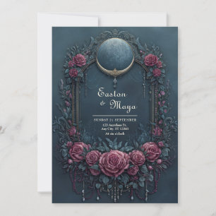 Elegante dunkle Navy-Bordeaux Blumen Hochzeit am A Einladung
