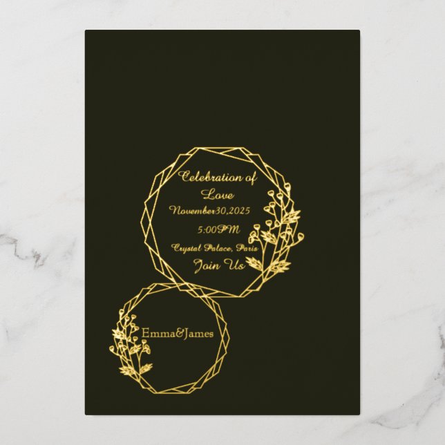 Elegante dunkle Oliven- und Goldkarte Folieneinladung (Vorderseite)