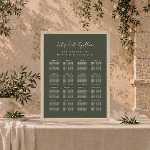 Elegante dunkle Olivgrüne Hochzeitssitzordnung Poster