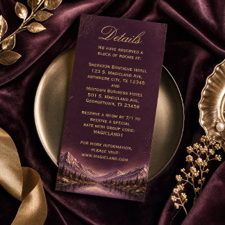Elegante dunkle Pflaumen-Berghochzeit| Gold Botani Einladung