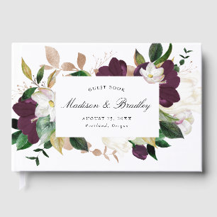 Elegante dunkle Pflaumenblüten-Hochzeit Gästebuch