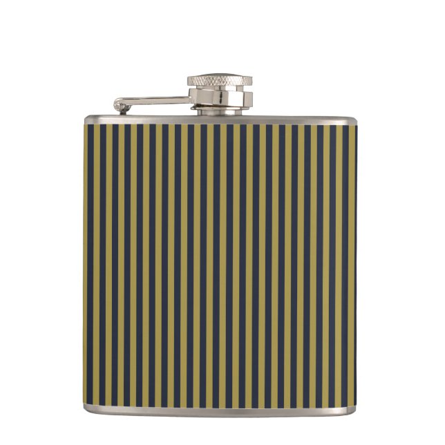 Elegante dünne goldene und blaue blaue Streifen Flachmann (Vorderseite)