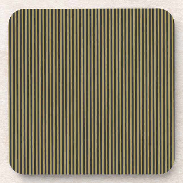 Elegante dünne goldene und blaue blaue Streifen Getränkeuntersetzer (Vorderseite)