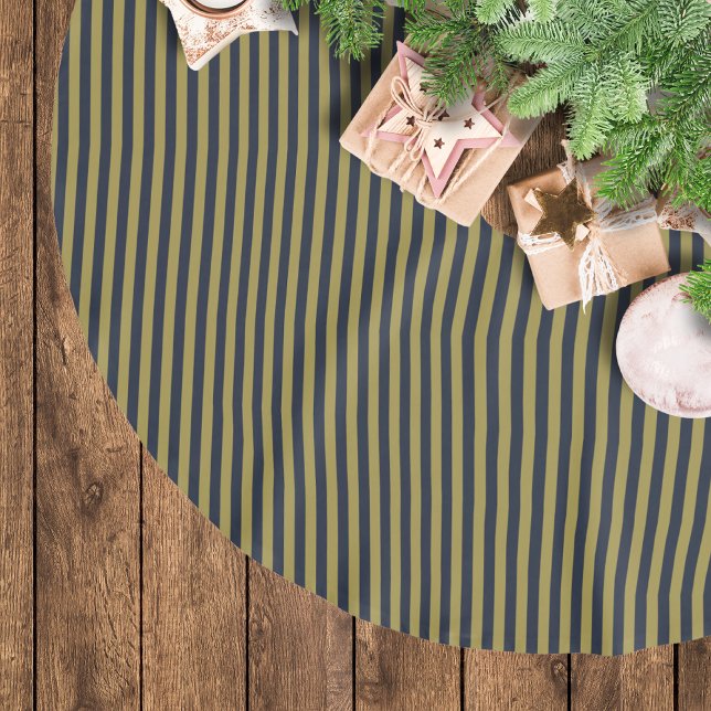 Elegante dünne goldene und blaue blaue Streifen Polyester Weihnachtsbaumdecke (Von Creator hochgeladen)