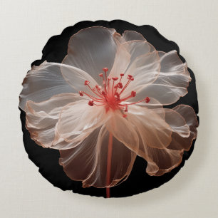 Elegante durchsichtige Blume auf schwarz Rundes Kissen
