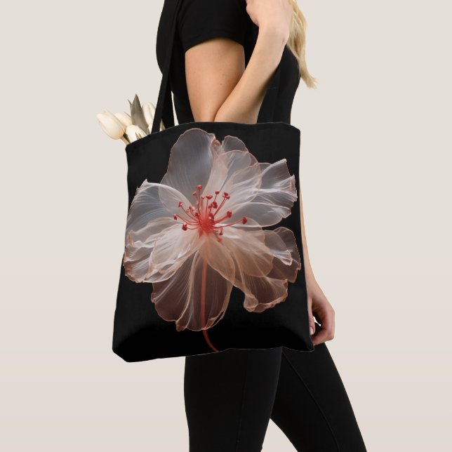 Elegante durchsichtige Blume auf schwarz Tasche (Von Nahem)
