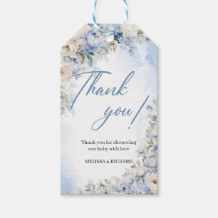 Elegante Dusche in Dusty Blue und Elfenbein Blume Geschenkanhänger