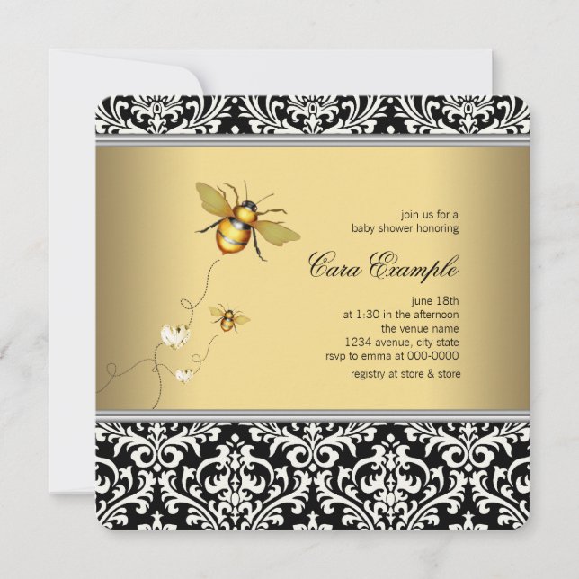 Elegante Dusche mit BienenBaby Einladung (Vorderseite)