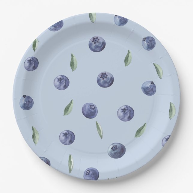 Elegante Dusche mit Heidelbeeren Pappteller (Vorderseite)
