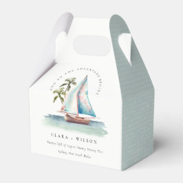 Elegante Dusky Aquamarin Sailboat Palm Seascape We Geschenkschachtel