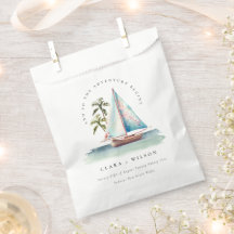 Elegante Dusky Aquamarin Sailboat Palm Seascape We