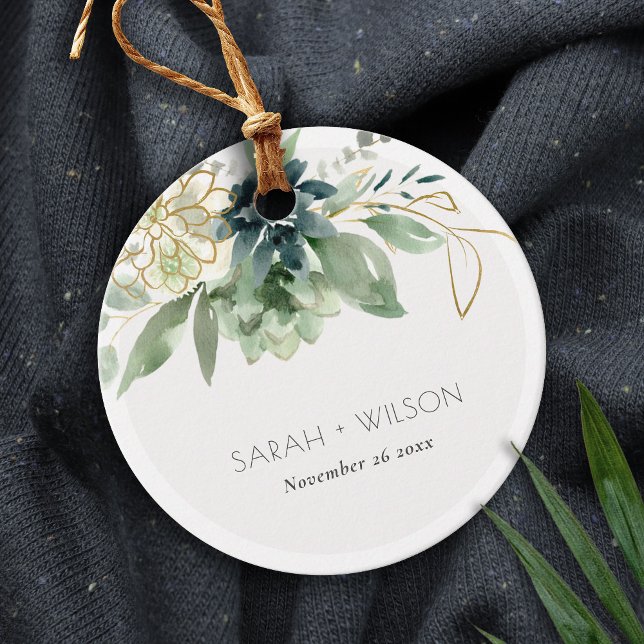 Elegante dusky Blue Green Succulent Foliage Weddin Geschenkanhänger (Von Creator hochgeladen)