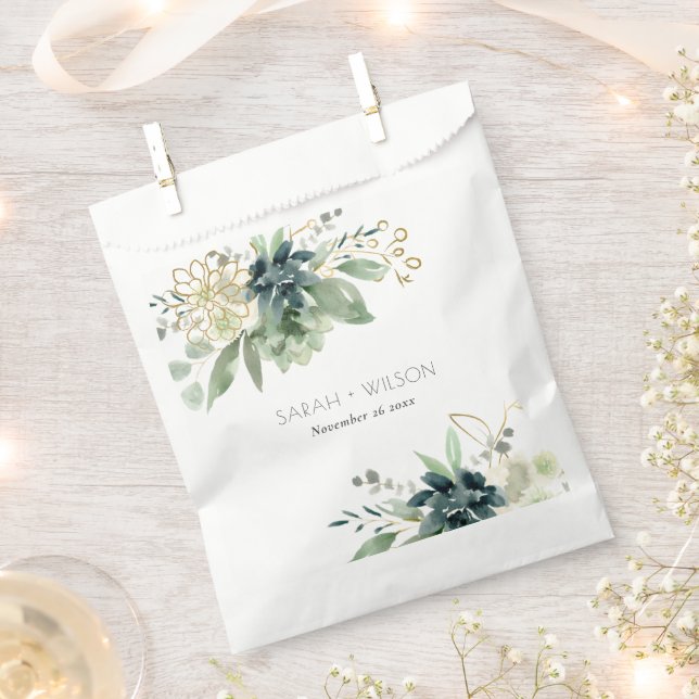 Elegante dusky Blue Green Succulent Foliage Weddin Geschenktütchen (Ausgeschnitten)