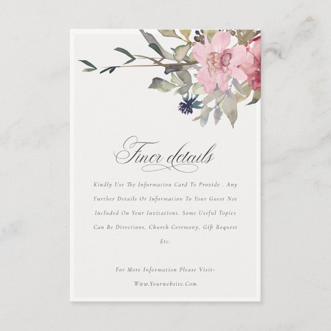 Elegante Dusky Blush Rose Blumenzwiebeldetails Begleitkarte (Vorderseite)