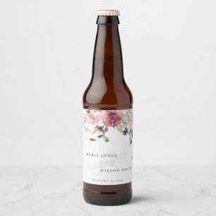 Elegante Dusky Blush Rose Wildblume Blumenzwiese Bierflaschenetikett