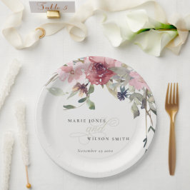 Elegante Dusky Blush Rose Wildblume Blumenzwiese Pappteller