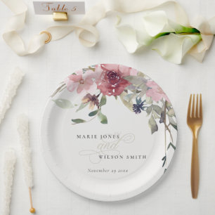 Elegante Dusky Blush Rose Wildblume Blumenzwiese Pappteller