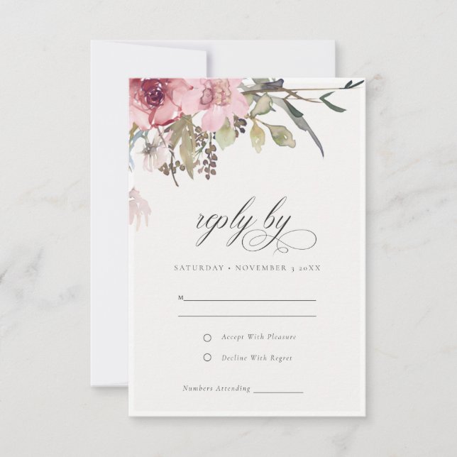 Elegante Dusky Blush Rose Wildblume Blumenzwiese RSVP Karte (Vorderseite)
