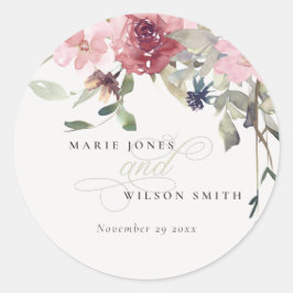 Elegante Dusky Blush Rose Wildblume Blumenzwiese Runder Aufkleber