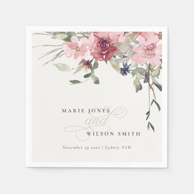 Elegante Dusky Blush Rose Wildblume Blumenzwiese Serviette (Vorderseite)