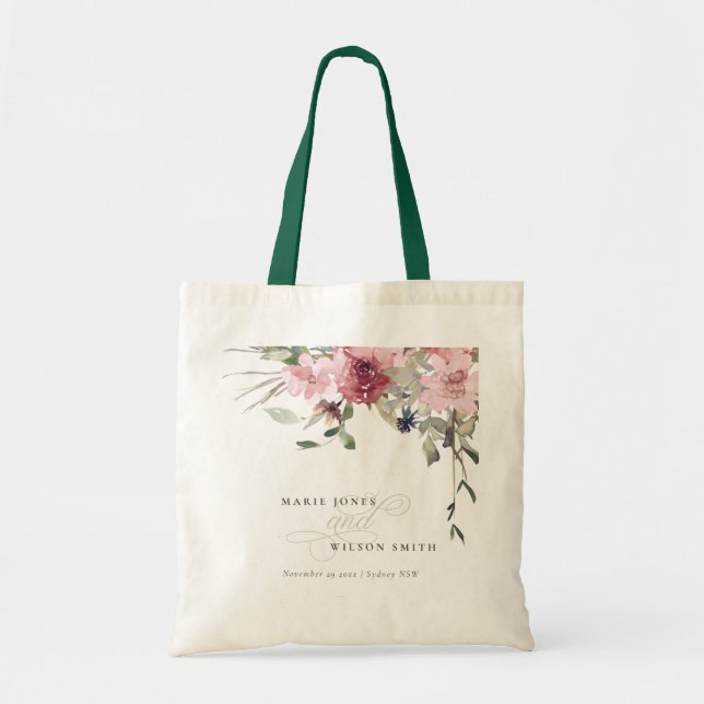 Elegante Dusky Blush Rose Wildblume Blumenzwiese Tragetasche (Vorne)