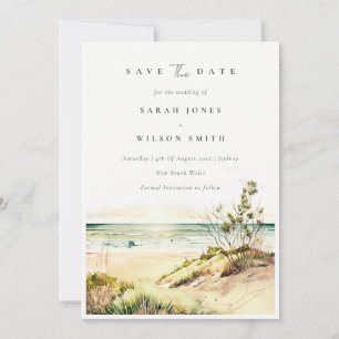 Elegante Dusky Coastal Beach Sand Sun Seascape Save The Date