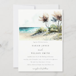 Elegante dusky Coastal Palm Beach Seascape Wedding Einladung