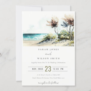 Elegante dusky Coastal Palm Beach Seascape Wedding Einladung