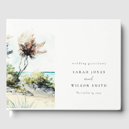 Elegante dusky Coastal Palm Beach Seascape Wedding Gästebuch