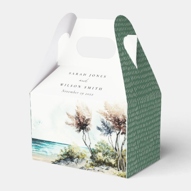 Elegante dusky Coastal Palm Beach Seascape Wedding Geschenkschachtel (Vorderseite)