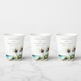 Elegante dusky Coastal Palm Beach Seascape Wedding Pappbecher