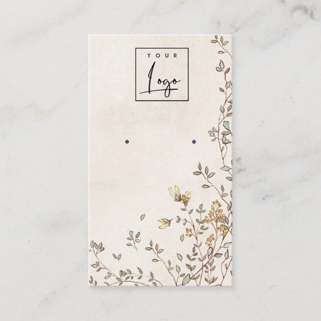 Elegante Dusky Floral Vine Logo Ohrmarken Visitenkarte (Vorderseite)