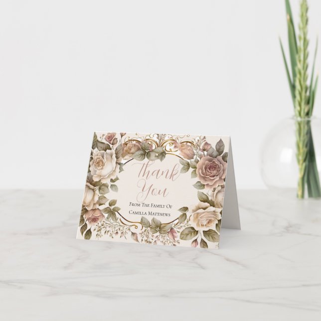Elegante Dusky Rose Floral Bereavement Vielen Dank Dankeskarte (Vorderseite)