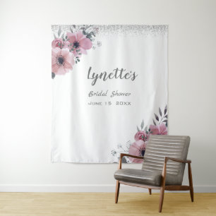 Elegante Dusky Rose Silver Glitzer Brautparty Wandteppich
