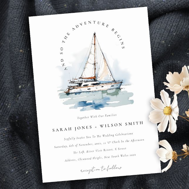 Elegante Dusky Sailboat Seascape Wedding Einladung (Von Creator hochgeladen)