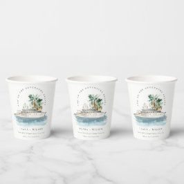 Elegante Dusky Schifffahrt Palm Seascape Hochzeit Pappbecher
