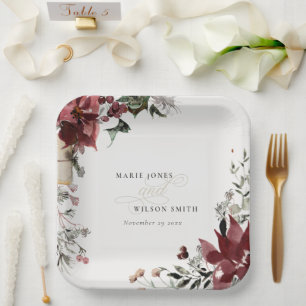 Elegante dusky Warm Winter Festivals Hochzeit Pappteller