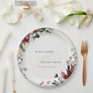 Elegante dusky Warm Winter Festivals Hochzeit Pappteller