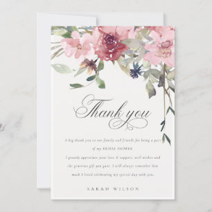 Elegante düstere Blush-Rosen-Blumen-Brautparty Dankeskarte