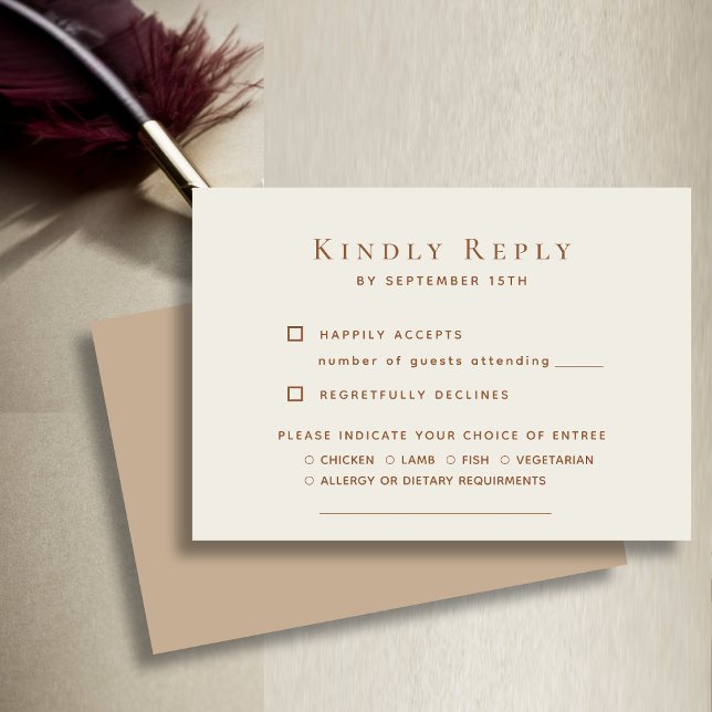 Elegante Dusty Beige Moderne Typografie Hochzeit RSVP Karte (Von Creator hochgeladen)
