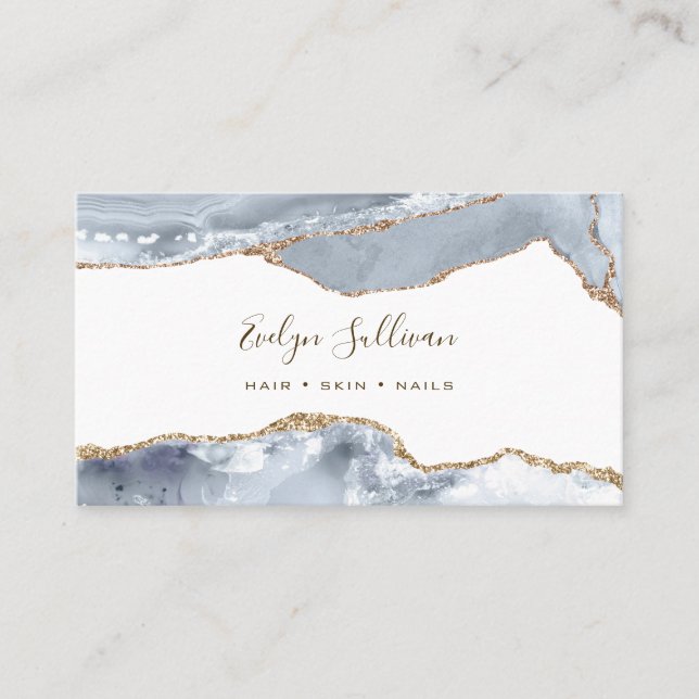 Elegante Dusty Blue Agate Business Card Visitenkarte (Vorderseite)