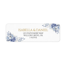 Elegante Dusty Blue and Gold Floral Rücksendeadres
