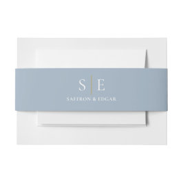 Elegante dusty Blue and Gold Monogram Wedding Einladungsbanderole