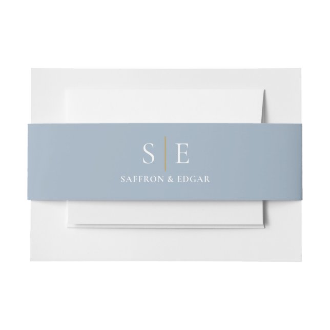 Elegante dusty Blue and Gold Monogram Wedding Einladungsbanderole (Vorderseite Beispiel)
