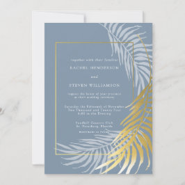Elegante dusty Blue and White Tropical Wedding Einladung