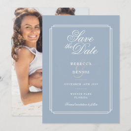 Elegante Dusty Blue Art Deco Foto Hochzeit Save The Date