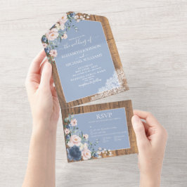 Elegante Dusty Blue Blush Rustikale Hochzeit All In One Einladung